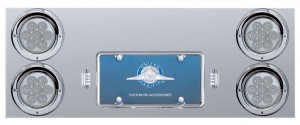 Stainless Steel Rear Center Light Panel W/ Four 7 Led 4" Light W/ Visor - Red Led/Clear Lens