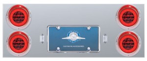 Stainless Steel Rear Center Light Panel W/ Four 21 Led 4" Halo Light W/ Visor - Red Led/Red Lens