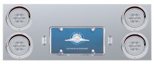 Stainless Steel Rear Center Light Panel W/ Four 21 Led 4" Halo Light W/ Visor - Red Led/Clear Lens