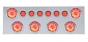 430 Stainless Steel Rear Center Light Panel W/ Six 10 Led 4" & 9 Led 2" Flat Light W/ Visor - Red Led/Red Lens