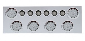 430 Stainless Steel Rear Center Light Panel W/ Six 10 Led 4" & 9 Led 2" Flat Light W/ Visor - Red Led/Clear Lens