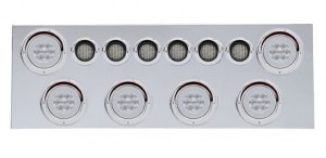 430 Stainless Steel Rear Center Light Panel W/ Six 21 Led 4" Halo & 9 Led 2" Flat Light W/ Visor - Red Led/Clear Lens