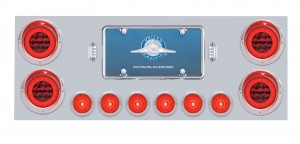 430 Stainless Steel Rear Center Light Panel W/ Six 21 Led 4" Glo & 9 Led 2" Glo Light W/ Visor - Red Led/Red Lens