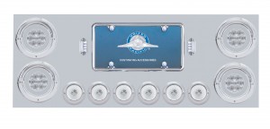 430 Stainless Steel Rear Center Light Panel W/ Four 21 Led 4" Glo & Six 6 Led 2" Glo Light W/ Visor - Red Led/Clear Lens