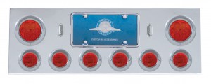 Stainless Steel Rear Center Light Panel W/ Two 7 Led 4" & Six 13 Led 2 1/2" Flat Light W/ Visor - Red Led/Red Lens