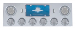 Stainless Steel Rear Center Light Panel W/ Two 7 Led 4" & Six 13 Led 2 1/2" Flat Light W/ Visor - Red Led/Clear Lens