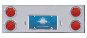 Stainless Steel Rear Center Light Panel W/ Four 7 Red Led 4" Light W/ Visor - Red Lens