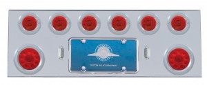 Stainless Steel Rear Center Light Panel W/ Two 10 Led 4" & Six 13 Led 2 1/2" Flat Lt W/ Bezel - Red Led/Red Lens