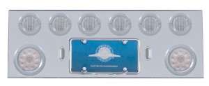 Stainless Steel Rear Center Light Panel W/ Two 10 Led 4" & Six 13 Led 2 1/2" Flat Lt W/ Bezel - Red Led/Clear Lens