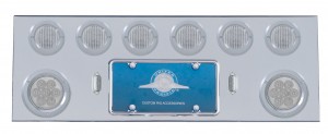 Stainless Steel Rear Center Light Panel W/ Two 7 Led 4" & Six 13 Led 2 1/2" Flat Lt W/ Bezel - Red Led/Clear Lens