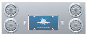 Stainless Steel Rear Center Light Panel W/ Four 10 Led 4" Light W/ Bezel - Red Led/Clear Lens