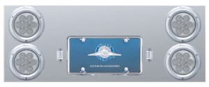 Stainless Steel Rear Center Light Panel W/ Four 7 Led 4" Light W/ Bezel - Red Led/Clear Lens