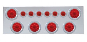 430 Stainless Steel Rear Center Light Panel W/ Six 10 Led 4" & 9 Led 2" Flat Light W/ Bezel - Red Led/Red Lens