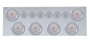 430 Stainless Steel Rear Center Light Panel W/ Six 10 Led 4" & 9 Led 2" Flat Light W/ Bezel - Red Led/Clear Lens