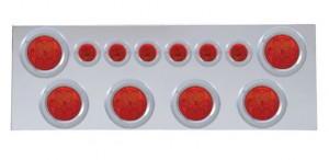 430 Stainless Steel Rear Center Light Panel W/ Six 7 Led 4" & 9 Led 2" Flat Light W/ Bezel - Red Led/Red Lens