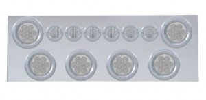 430 Stainless Steel Rear Center Light Panel W/ Six 7 Led 4" & 9 Led 2" Flat Light W/ Bezel - Red Led/Clear Lens