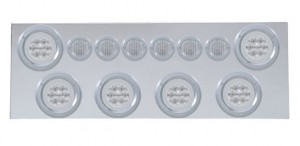 430 Stainless Steel Rear Center Light Panel W/ Six 21 Led 4" Halo & 9 Led 2" Flat Light W/ Bezel - Red Led/Clear Lens