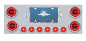 430 Stainless Steel Rear Center Light Panel W/ Six 21 Led 4" Glo & 9 Led 2" Glo Light W/Bezel - Red Led/Red Lens