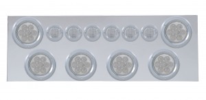 Stainless Steel Rear Center Light Panel W/ Six 7 Led 4" & 9 Led 2" Flat Light W/ Bezel - Red Led/Clear Lens