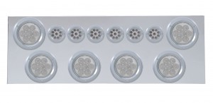 Stainless Steel Rear Center Light Panel W/ Six 7 Led 4" & 9 Led 2" Reflector Light W/ Bezel - Red Led/Clear Lens