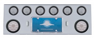 Stainless Steel Rear Center Light Panel W/ Two 10 Led 4" & Six 13 Led 2 1/2" Flat Lt W/ Grommet - Red Led/Clear Lens