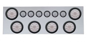 430 Stainless Steel Rear Center Light Panel W/ Six 10 Led 4" & 9 Led 2" Flat Light W/ Grommet - Red Led/Clear Lens