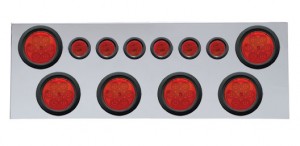 430 Stainless Steel Rear Center Light Panel W/ Six 7 Led 4" & 9 Led 2" Flat Light W/ Grommet - Red Led/Red Lens
