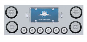 430 Stainless Steel Rear Center Light Panel W/ Six 21 Led 4" Glo & 9 Led 2" Glo Light W/Grommet - Red Led/Clear Lens