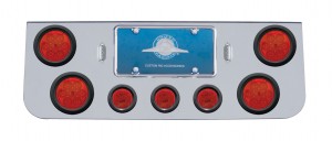 Chrome Rear Cntr Lt Pnl W/ Four 7 Led 4" & Three 13 Led 2 1/2" Flat Lt W/ Grommet - Red Led/Red Lens
