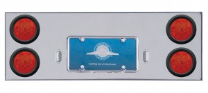Stainless Steel Rear Center Light Panel W/ Four 7 Red Led 4" Light W/ Grommet - Red Lens