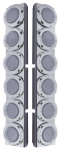 (2/Bulk) Stainless Steel Peterbilt 12 Led Cutout Rear A/C Bracket W/2" 9 Red Led Flat Light & Chrome Pl. Bezel - Clear Lens