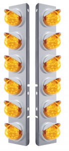 (2/Bulk) Stainless Steel Peterbilt 12 Led Cutout A/C Bracket W/ 17 Amber Led Clear W/ Reflector Dual Function Cab Lt & Cr Vsr - Amber Lens