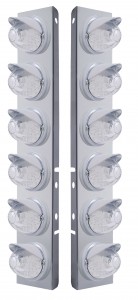 (2/Bulk) Stainless Steel Peterbilt 12 Led Cutout A/C Bracket W/ 17 Amber Led Watermelon Cab Light & Cr Visor - Clear Lens