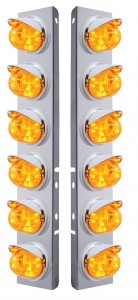 (2/Bulk) Stainless Steel Peterbilt 12 Led Cutout A/C Bracket W/ 17 Amber Led Watermelon Dual Function Cab Lt & Cr Visor - Amber Lens