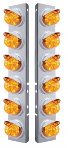 (2/Bulk) Stainless Steel Peterbilt 12 Led Cutout A/C Bracket W/ 17 Amber Led Watermelon W/ Reflector Cab Lt & Cr Visor - Amber Lens