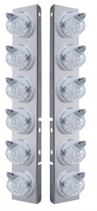 (2/Bulk) Stainless Steel Peterbilt 12 Led Cutout A/C Bracket W/ 17 Amber Led Watermelon W/ Reflector Cab Lt & Cr Visor - Clear Lens