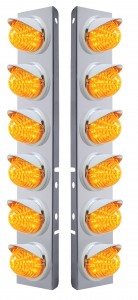 (2/Bulk) Stainless Steel Peterbilt 12 Led Cutout A/C Bracket W/ 17 Amber Led Beehive Cab Light & Cr Visor - Amber Lens