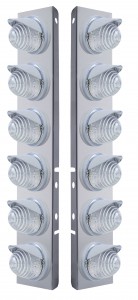 (2/Bulk) Stainless Steel Peterbilt 12 Led Cutout A/C Bracket W/ 17 Amber Led Beehive Cab Light & Cr Visor - Clear Lens