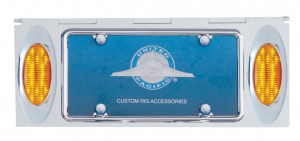 Stainless Steel One License Plate Holder With Two 16 Amber Led "Phantom I" Lights - Amber Lens