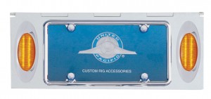 Stainless Steel One License Plate Holder With Two 12 Amber Led "Phantom I" Lights - Amber Lens