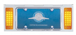 Stainless Steel One License Plate Holder With Two 21 Amber Led Rectangular Lights - Amber Lens