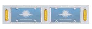 Stainless Steel Two License Plate Holder With Three 4 Amber Led Reflector Lights - Amber Lens