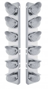 Stainless Steel Peterbilt air Cleaner Kit With Twelve 19 Amber Led Watermelon Marker Light With Visor - Clear Lens