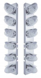 Stainless Steel Peterbilt air Cleaner Kit W/ Twelve 19 Amber Led Watermelon Marker Light With Visor - Clear Lens