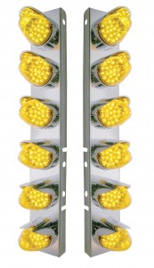 Stainless Steel Peterbilt air Cleaner Kit W/ Twelve 19 Amber Led Reflector Marker Light With Visor - Amber Lens