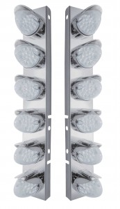 Stainless Steel Peterbilt air Cleaner Kit W/ Twelve 19 Amber Led Reflector Marker Light With Visor - Clear Lens