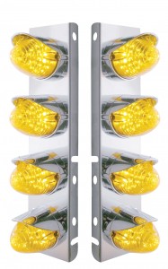Stainless Steel Peterbilt air Cleaner Kit W/ Eight 19 Amber Led Beehive Marker Light With Visor - Amber Lens
