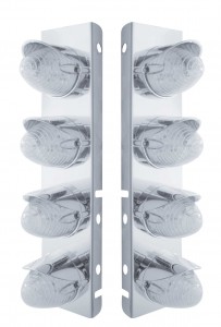 Stainless Steel Peterbilt air Cleaner Kit W/ Eight 19 Amber Led Beehive Marker Light With Visor - Clear Lens