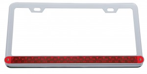 Chrome License Plate W/ 19 Red Led 12" Reflector Light Bar - Red Lens