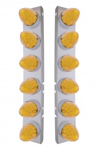 Stainless Steel Peterbilt air Cleaner Kit W/ Twelve 19 Amber Led Watermelon Marker Light - Amber Lens